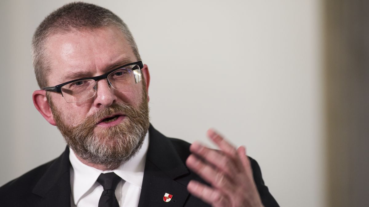 WARSAW, MAZOWIECKIE, POLAND - 2023/03/09: Grzegorz Braun, MP and member of the Confederation (Konfederacja) party is seen during a press conference at the Parliament. It is the 4th day since a group of Persons with disabilities along with their parents and care takers gathered in the Sejm (lower house of Parliament) on Monday 6th of March, demanding that the social pension be equalized with the national minimum. Among the protesters in the Sejm is also MP - Iwona Hartwich with her disabled son, Jakub. The PO's (Civic Platform) MP informed during a press conference that people with disabilities are submitting a draft act on social pension, after which almost 200,000 signatures have already been collected. The protesters spent the 4th night in the parliamentary corridor and announced, that they would leave the Sejm building only when the MPs dealt with the draft. (Photo by Attila Husejnow/SOPA Images/LightRocket via Getty Images)