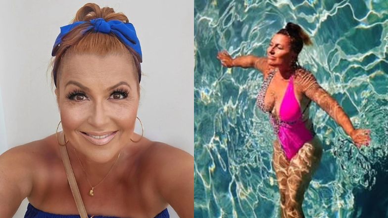 Odziana w kostium kąpielowy Skrzynecka pozdrawia z Grecji