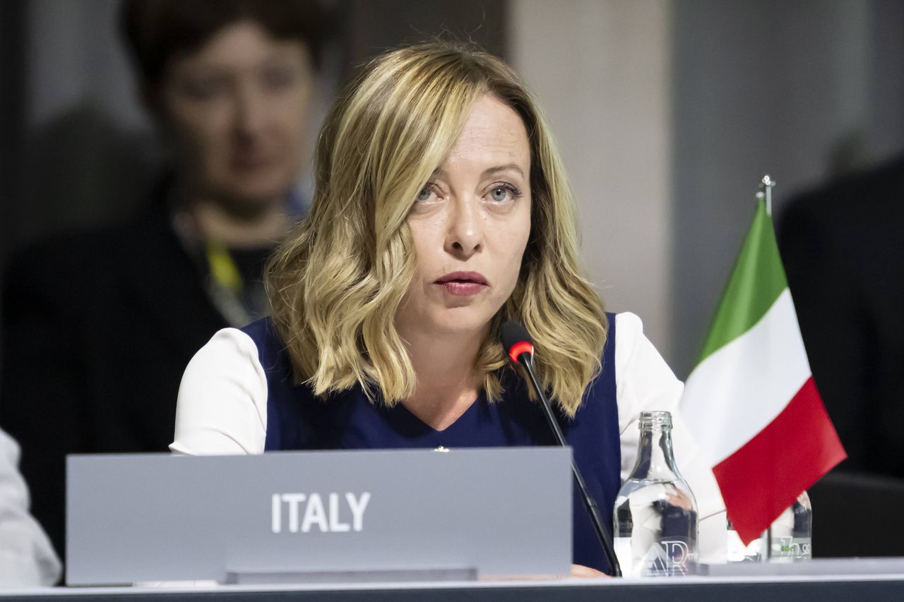 Italian Prime Minister Giorgia Meloni during a conference on peace in Ukraine, held in Switzerland