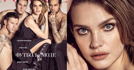 "Opętana" Vodianova wtula się w piłkarzy na okładce "Vogue'a"