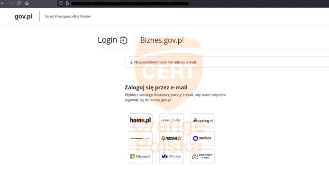 Fałszywy serwis logowania "gov.pl"