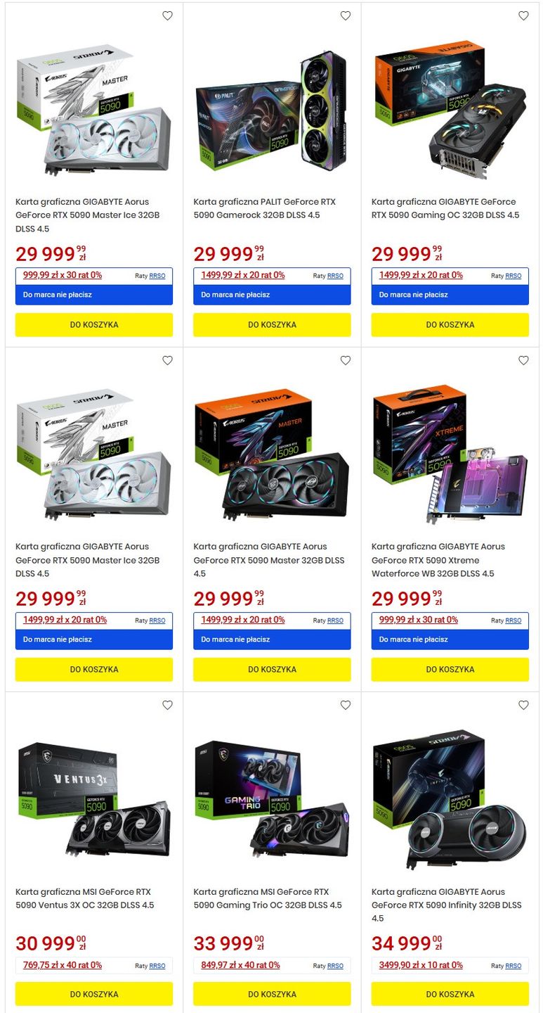 GeForce RTX 5090 - ceny w sklepach
