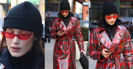 Bella Hadid dyktuje trendy w płaszczu z ceraty...