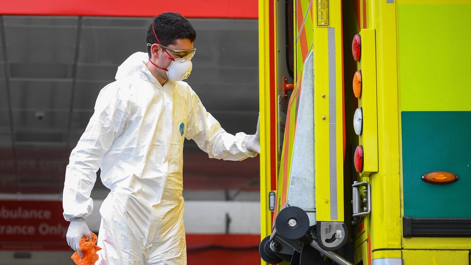 A paramedic wearing personal protective equipment (PPE)outside St Thomas' Hospital in Westminster, London, as the UK continues in lockdown to help curb the spread of the coronavirus. (Photo by Victoria Jones/PA Images via Getty Images)
