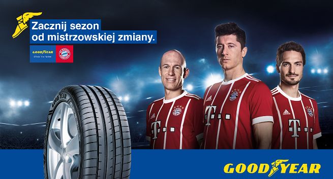 Robert Lewandowski i inni piłkarze Bayernu Monachium reklamują opony Goodyear