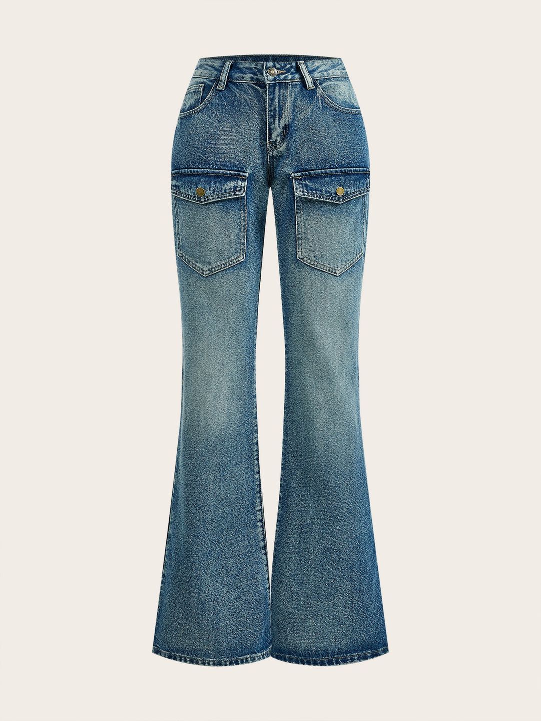Low Rise Washed Baggy Flared Jeans With Front Pockets Details - 164,00 zł