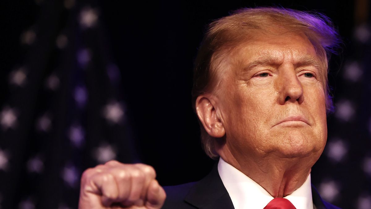 LAS VEGAS, NEVADA - FEBRUARY 08: Republican presidential candidate and former U.S. President Donald Trump greets supporters at his caucus night watch party at the Treasure Island Hotel & Casino on February 08, 2024 in Las Vegas, Nevada. Donald Trump is the presumptive winner of the Nevada Republican presidential caucus which was held today, two days after the symbolic Nevada Republican presidential primary took place.  (Photo by Mario Tama/Getty Images)