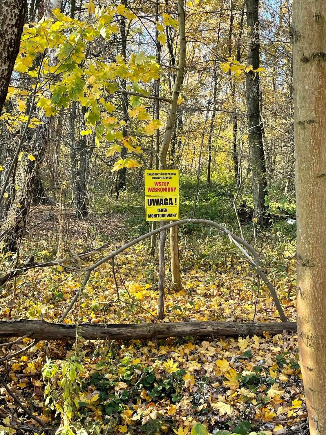 Teren składowiska nie jest ogrodzony. Po lasku spacerują rodziny, dzieci grzybiarze. Jedyne co informuje o zagrożeniu to tablice ustawione w kilku miejscach.