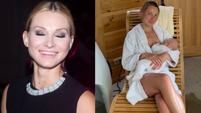 Joanna Moro karmi piersią w saunie