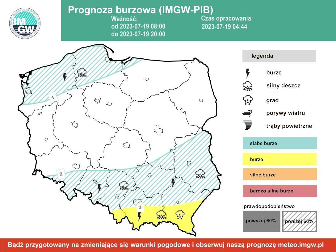 Prognoza burzowa IMGW na środę, 19 lipca