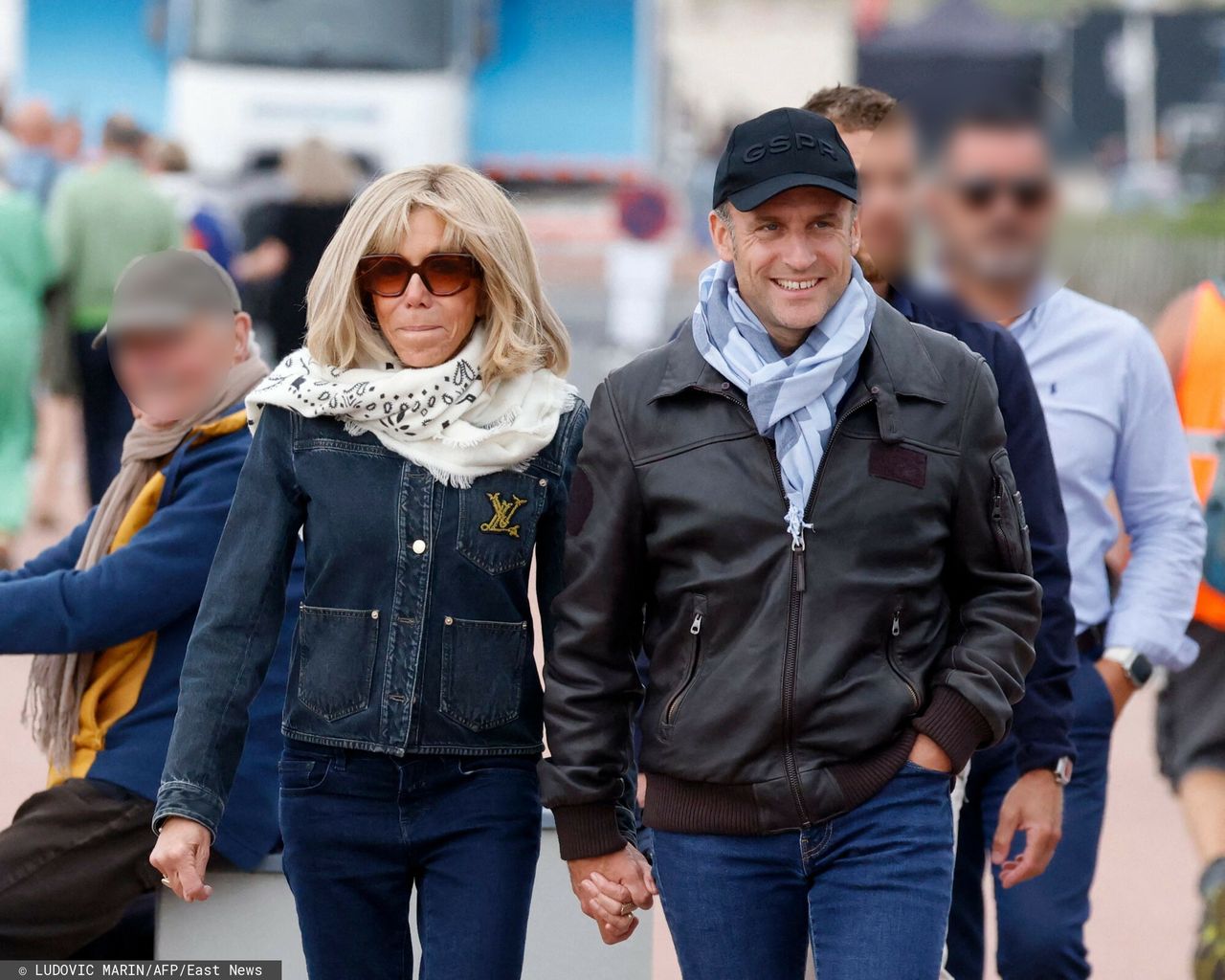 Brigitte Macron with her husband in unusual attire at airshows