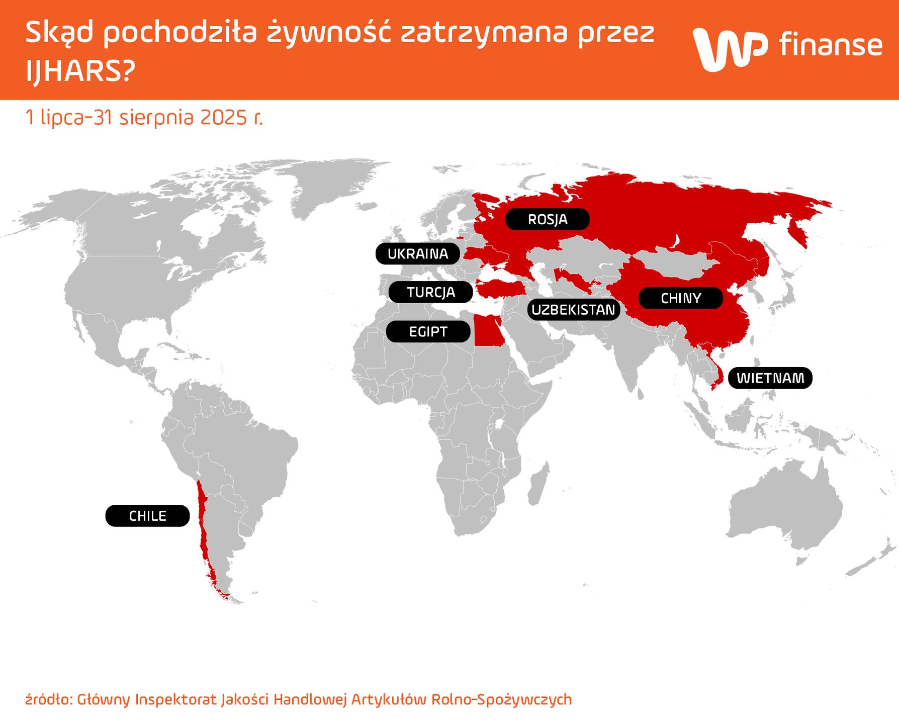Z tych państw pochodzi najczęściej zatrzymana żywność