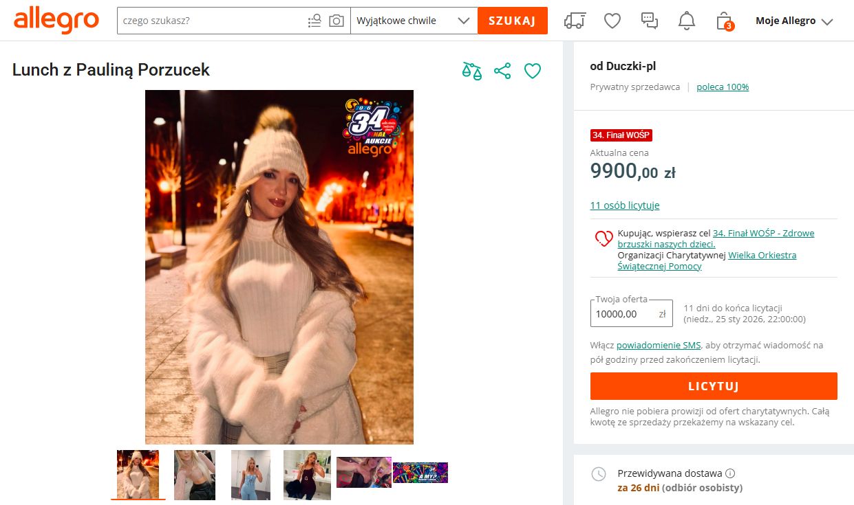 Aukcja Pauliny Porzucek dla WOŚP