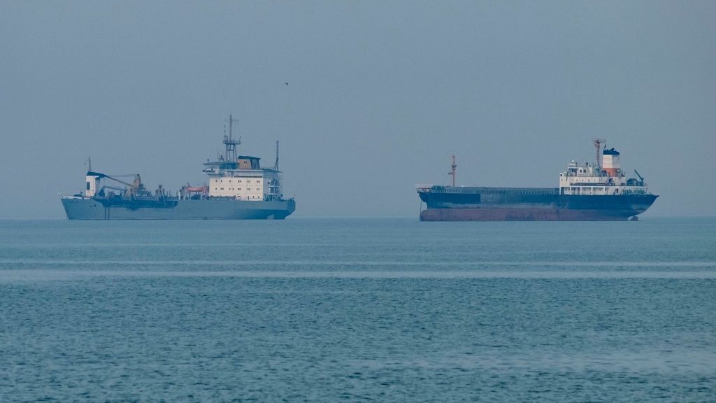 Iran-Oil Transportation
An oil tanker (R) and a cargo vessel are pictured in the Persian Gulf near the seaport city of Bushehr in Bushehr Province, southern Iran, on April 29, 2024. (Photo by Morteza Nikoubazl/NurPhoto via Getty Images)
NurPhoto
persian-gulf, oil, politic, opec, oil-facilities, gas-facilities, oil-transportation, oil-transportation-by-sea, energy, oil tanker, cargo vessel, seaport city, south of iran, april 29, morteza nikoubazl, nurphoto, maritime transportation, shipping industry, energy trade, freight transport, nautical navigation, international waters, gulf region, port operations, commercial shipping, sea route, economic activity, oil export, marine vessel, waterway commerce, import and export, coastal city, vessel tracking, marine traffic, oil industry.
