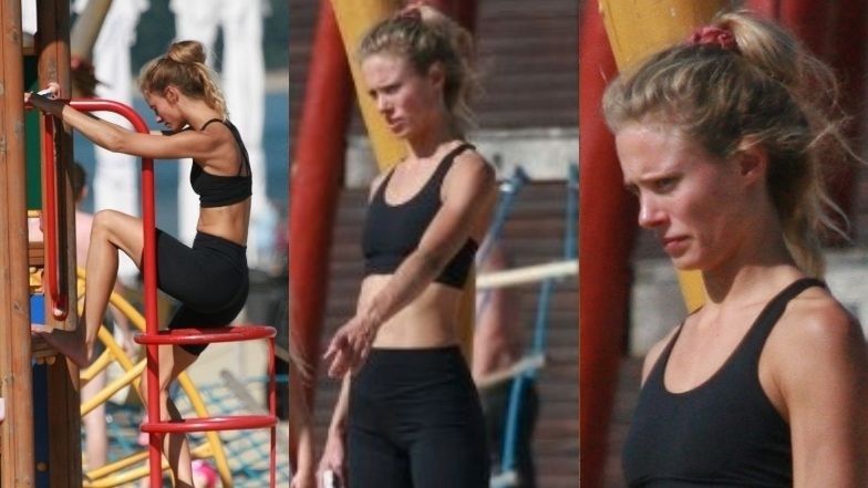 Julia Pietrucha dokazuje z córką na plaży