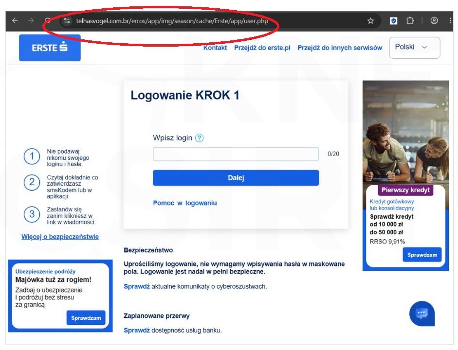 Tak wygląda fałszywa strona, spreparowana przez oszustów - warto zwrócić uwagę na jej adres URL