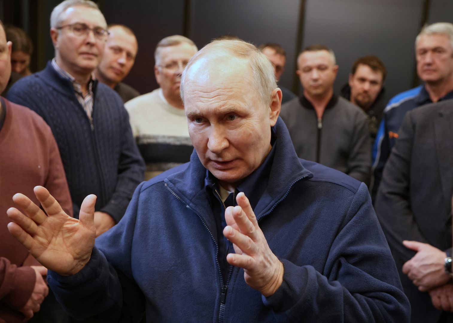 President Putin Visits Kazan For Opening Ceremony Of Games of the FutureKAZAN, RUSSIA - FEBRUARY 22: (RUSSIA OUT) Russian President Vladimir Putin (C) gestures during his meeting with drivers and road industry representatives, on February 22, 2024 in Kazan, Russia. Putin is having a two day trip to Kazan prior the 2024 Presidential Elections, planned on March. (Photo by Contributor/Getty Images)Contributor
