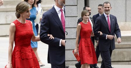 Elegancka Królowa Letizia w czerwonych koronkach. Ubiera się lepiej od Kate? (ZDJĘCIA)