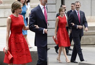 Elegancka Królowa Letizia w czerwonych koronkach. Ubiera się lepiej od Kate? (ZDJĘCIA)