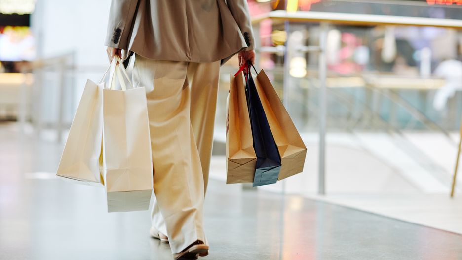 Girl with Shopping Bags in Mall Minimal
Low section of unrecognizable woman wearing pants and holding blank shopping bags while walking in mall, copy space
shopping, shopping mall, Sale, discount, shop, store, shopping bag, female, shopper, girl, businesswoman, young, woman, buying, clothes, purchase, bag, spending money, mall, retail, customer, Black friday, consumerism, commerce, minimal, day out, treat, city, downtown, fashion, Caucasian, white, legs, walking, indoors, happiness, lifestyles, holding, one, unrecognizable person, city life, carrying, close-up, leisure activity, luxury, clothing, paper bag, commercial activity