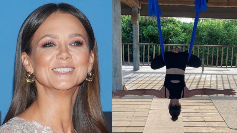 Rozciągnięta Kinga Rusin chwali się treningiem na szarfach