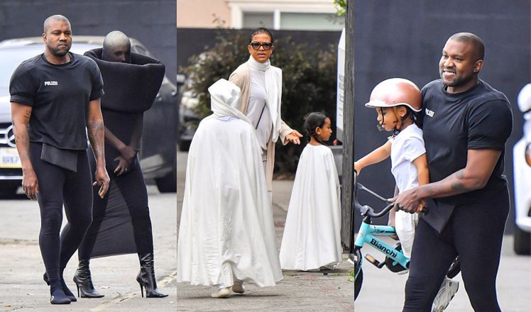 Kanye West w legginsach razem z zamaskowaną żoną i całą na biało Chicago West kroczą na nabożeństwo (ZDJĘCIA)