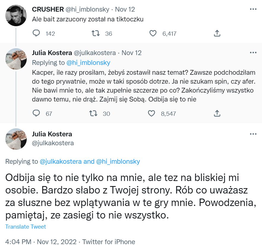 Kacper Błoński kontra Julia Kostera