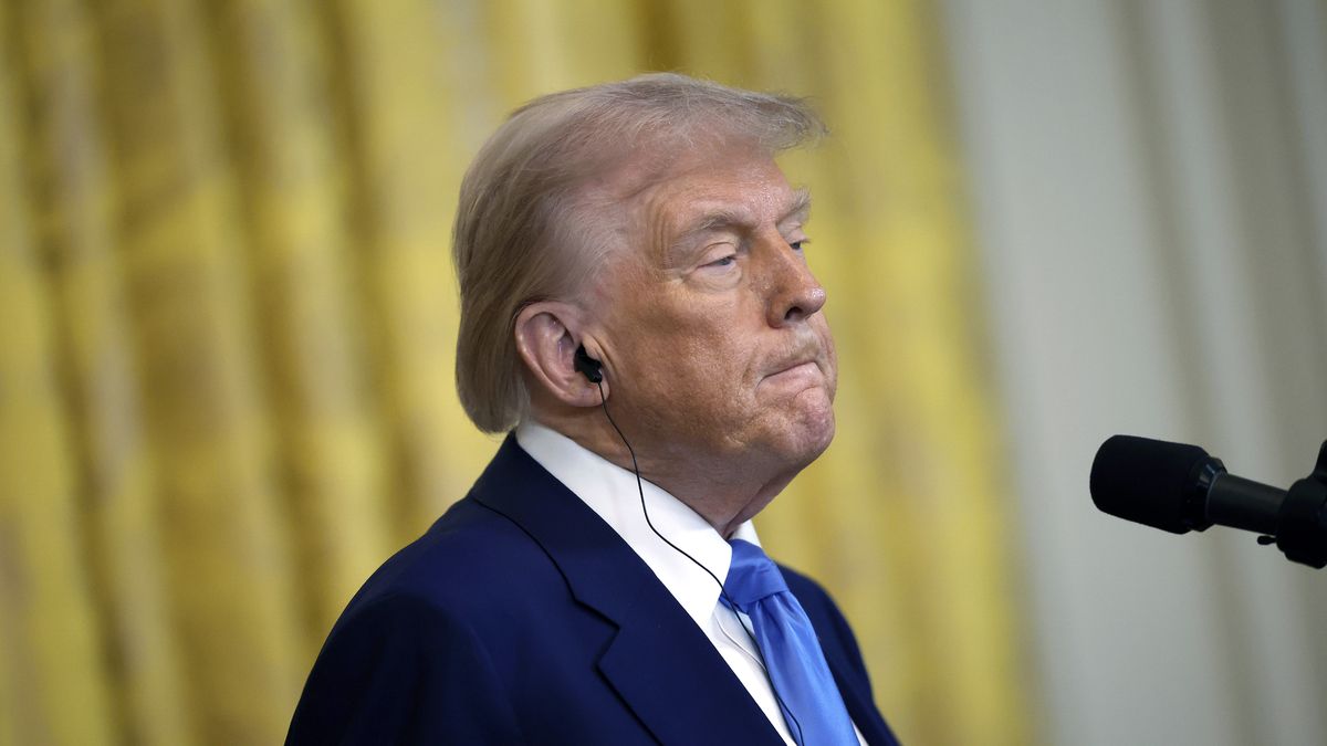 WASHINGTON, DC - FEBRUARY 24: U.S. President Donald Trump delivers remarks during a joint press conference with French President Emmanuel Macron in the East Room at the White House on February 24, 2025 in Washington, DC. Macron is meeting with Trump in Washington on the third anniversary of Russia's full-scale military invasion of Ukraine. (Photo by Chip Somodevilla/Getty Images)