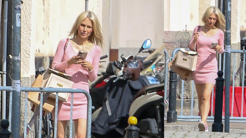 Magdalena Ogórek spaceruje po Warszawie