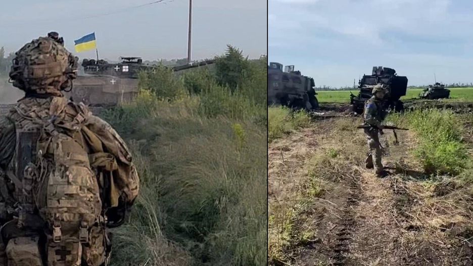 Trwa ukraińska ofensywa. Według gen. Waldemara Skrzypczaka Rosjanie spowolnili jej postępy broniąc się za uprzednio zbudowanymi polami minowymi. Na fot. po prawej skutki wybuchu miny