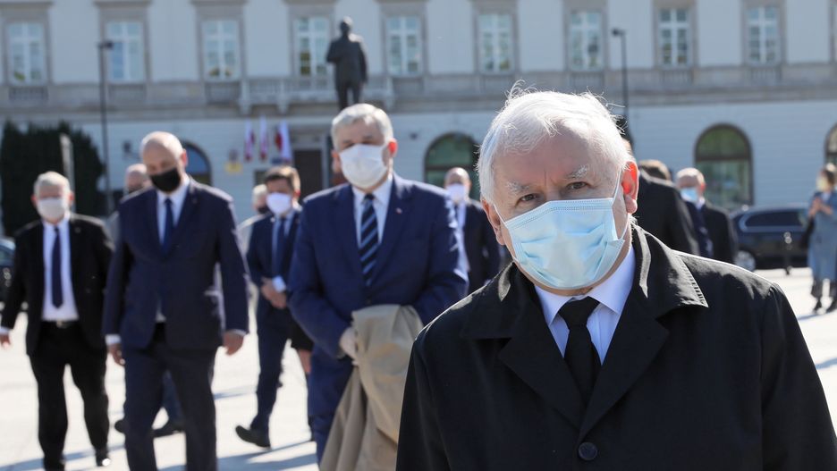Prezes PiS Jarosław Kaczyński na placu Piłsudskiego w Warszawie, zdjęcie z 10.05.2020. 
