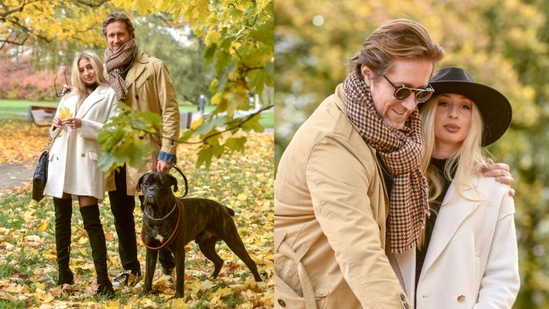 Robert Kochanek i Kinga Zapadka na spacerze z psem