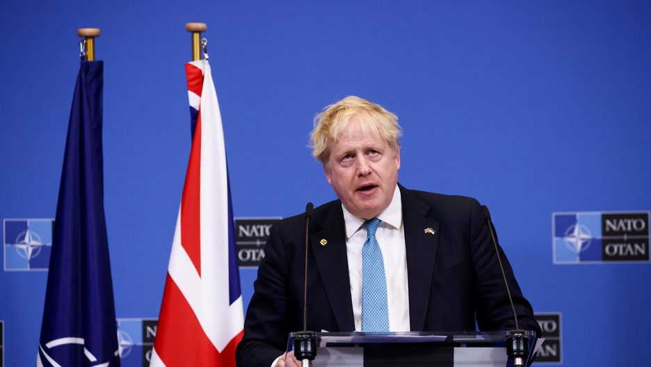 BRUSSELS, BELGIUM - MARCH 24: Britain's Prime Minister Boris Johnson addresses the media during a press conference following a NATO summit on Russia's invasion of Ukraine, at the alliance's headquarters in Brussels, on March 24, 2022 in Brussels, Belgium. Heads of State and Government take part in the North Atlantic Council (NAC) Summit. They will discuss the consequences of President Putin's invasion of Ukraine and the role of China in the crisis. Then decide on the next steps to strengthen NATO's deterrence and defence. (Photo Henry Nicholls - Pool/Getty Images)