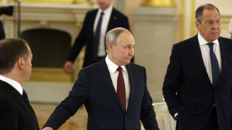 MOSCOW, RUSSIA - MARCH 21:  (RUSSIA OUT) Russian President Vladimir Putin (C) seen during Russian-Chinese talks at the Grand Kremlin Palace, on March 21, 2023 in Moscow, Russia. Three days after being accused by an international tribunal of war crimes in Ukraine, Russian President Putin received Chinese leader Xi Jinping during his state visit to Russia. (Photo by Contributor/Getty Images)