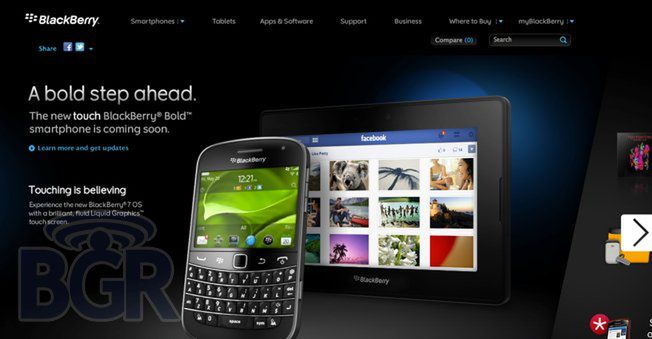 BlackBerry Bold Touch wyciekł na stronach RIM 1