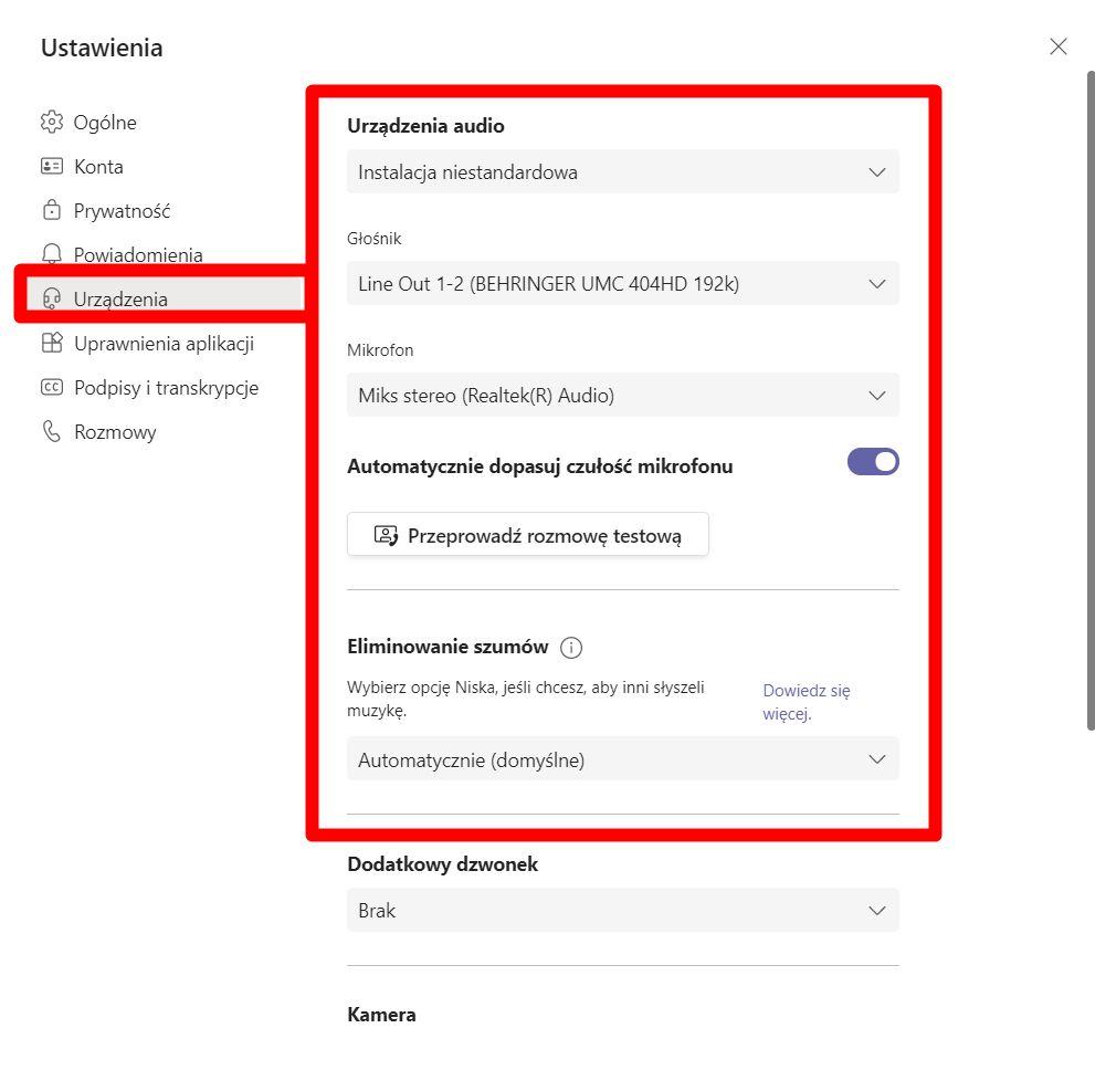 Microsoft Teams - ustawienia dźwięku