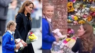 Kate Middleton składa kwiaty i pluszowego corgi z ośmiolatką wybraną z tłumu: "Elizabeth płakała z radości, że została wybrana" (FOTO)