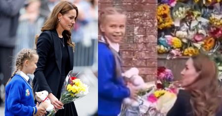 Kate Middleton składa kwiaty i pluszowego corgi z ośmiolatką wybraną z tłumu: "Elizabeth płakała z radości, że została wybrana" (FOTO)