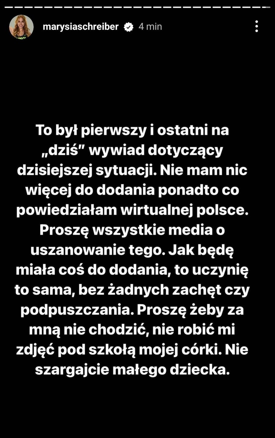 Marianna Schreiber dodała komentarz na InstaStory