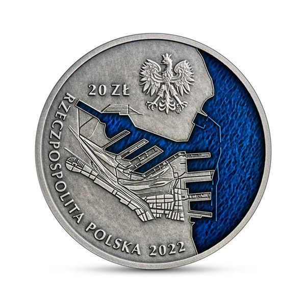 Kolekcjonerska moneta na 100-lecie Portu Gdynia, awers
