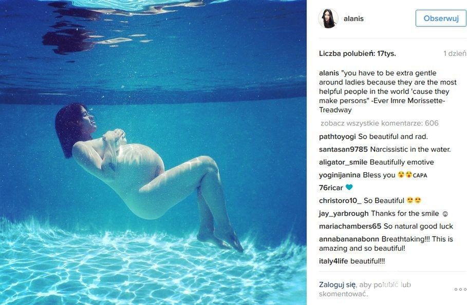 Alanis Morissette jest po raz drugi w ciąży! Na Instagramie pokazała zdjęcie, na którym zanurzona w basenie pozuje ze sporym brzuszkiem ciążowym