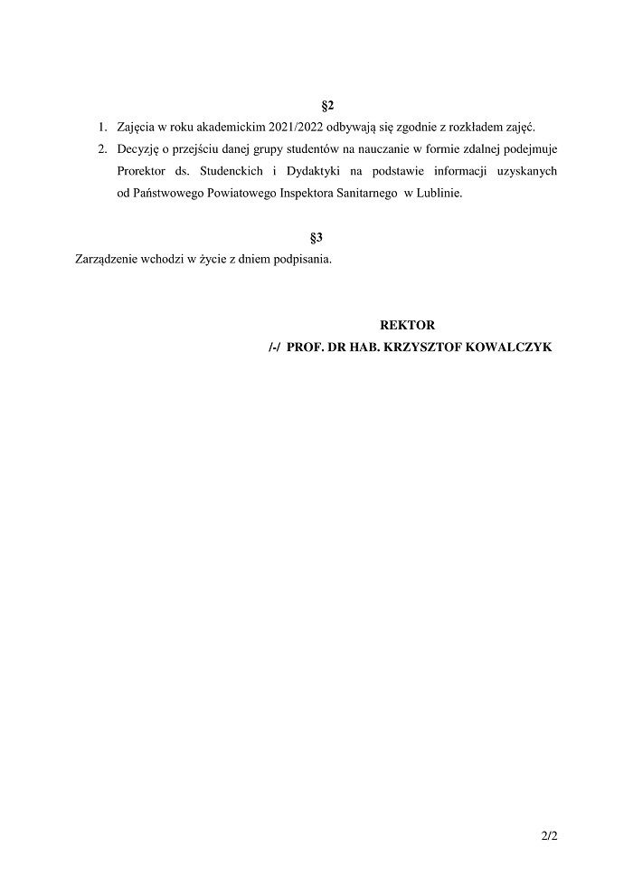 Zarządzenie Rektora Uniwersytetu Przyrodniczego w Lublinie