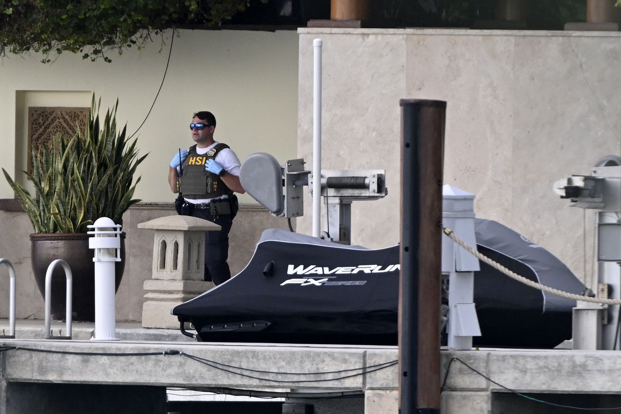 MIAMI BEACH, FL - MARCH 25: Police and Homeland Security officers are seen at the waterfront mansion of Sean Combs aka Diddy in Miami during a bi-coastal raid on March 25, 2024 in Miami Beach, Florida. (Photo by MEGA/GC Images)