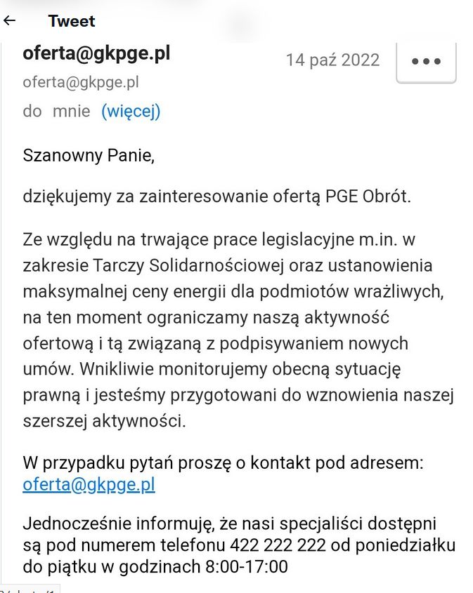 Internauta zamieścił w sieci skan pisma od PGE