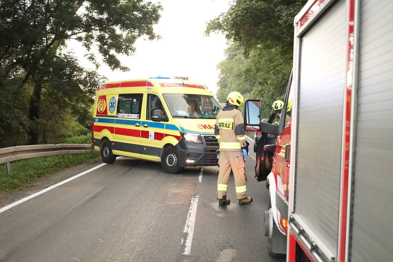 Płowce: Zderzyły się trzy samochody, którymi jechało dziewięć osób. Jest dwoje poszkodowanych, w tym dziecko