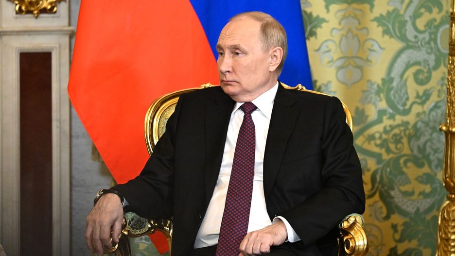 MOSCOW, RUSSIA - DECEMBER 7: (----EDITORIAL USE ONLY - MANDATORY CREDIT - 'KREMLIN PRESS OFFICE / HANDOUT' - NO MARKETING NO ADVERTISING CAMPAIGNS - DISTRIBUTED AS A SERVICE TO CLIENTS----) Russian President Vladimit Putin meets with Iranian President Ebrahim Raisi (not seen) at Kremlin Palace in Moscow, Russia on December 7, 2023. (Photo by Kremlin Press Office/Anadolu via Getty Images)