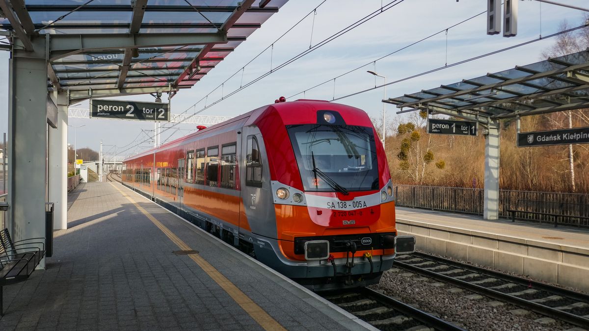 Polregio suburban train on the PKM SKM line is seen in Gdansk, Poland on 19 March 2023  (Photo by Michal Fludra/NurPhoto via Getty Images)