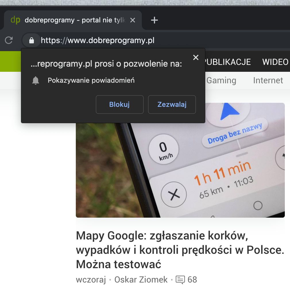 Pytanie strony o możliwość przesyłania powiadomień push