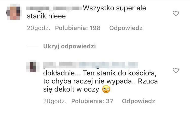 Komentarze pod zdjęciem stanika Magdaleny Narożnej