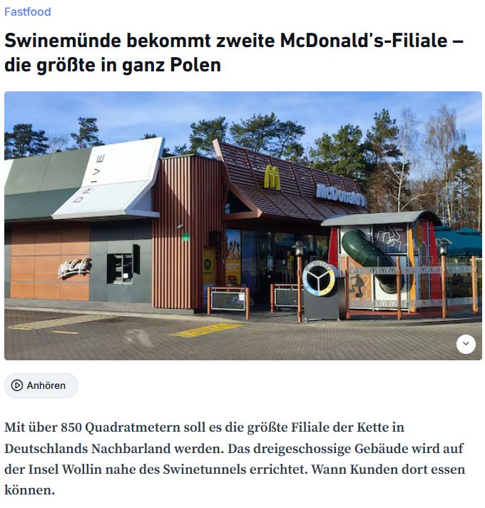 Niemiecka gazeta pisze o nowej restauracji McDonald's w Polsce.